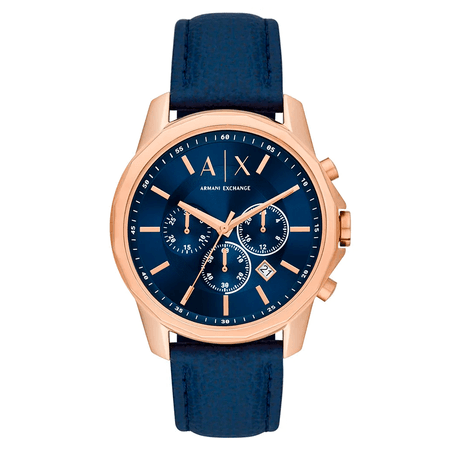 Relógio Masculino Armani Exchange | Azul e Dourado Analógico Pulseira de Couro