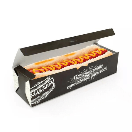 CAIXA HOT DOG DELIVERY 30CM BLACK GOURMET - 50 UNIDADES - CaixaMix Embalagens