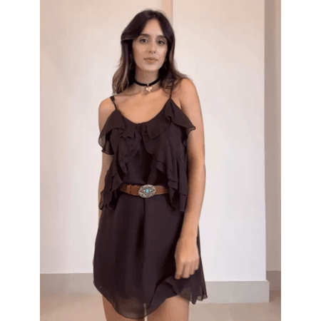 VESTIDO MALI CHIFFON MARROM