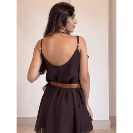 VESTIDO MALI CHIFFON MARROM