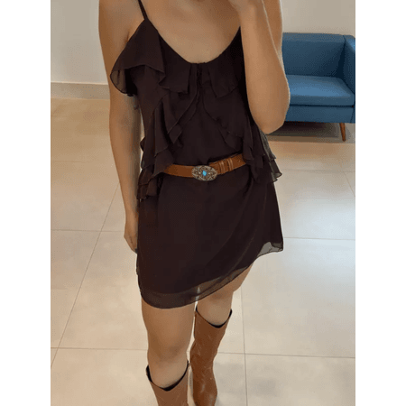 VESTIDO MALI CHIFFON MARROM