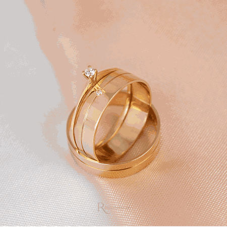 Aliança de Ouro 18k 5mm 6 gramas Lisboa e Anel de Noivado Mia Anima - Rosê Jewelry