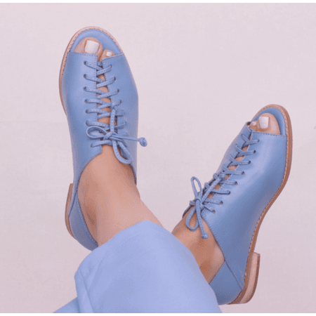 Sapato Peep Toe Baixo Azul Hortência- 842-13 | Universo Bubblê
