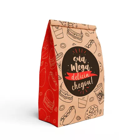 SACO KRAFT DELIVERY SUA MEGA DELÍCIA RED GOURMET TAMANHO G - 50 UNIDAD... - CaixaMix Embalagens