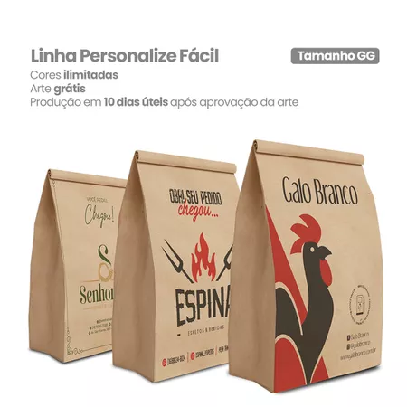 SACO KRAFT PERSONALIZADO TAMANHO GG - 50 UNIDADES - CaixaMix Embalagens