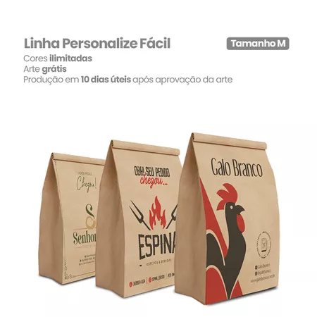 SACO KRAFT PERSONALIZADO TAMANHO M - 50 UNIDADES - CaixaMix Embalagens