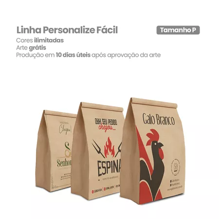 SACO KRAFT PERSONALIZADO TAMANHO P - 50 UNIDADES - CaixaMix Embalagens