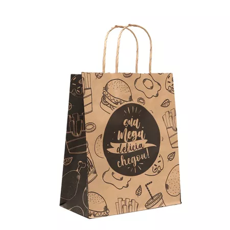 SACOLA KRAFT DELIVERY SUA MEGA DELICIA BLACK GOURMET TAMANHO P - 25 UN... - CaixaMix Embalagens