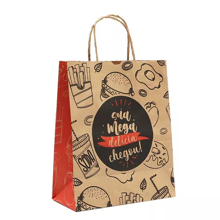 SACOLA KRAFT DELIVERY SUA MEGA DELICIA RED GOURMET TAMANHO M - 25 UNID... - CaixaMix Embalagens