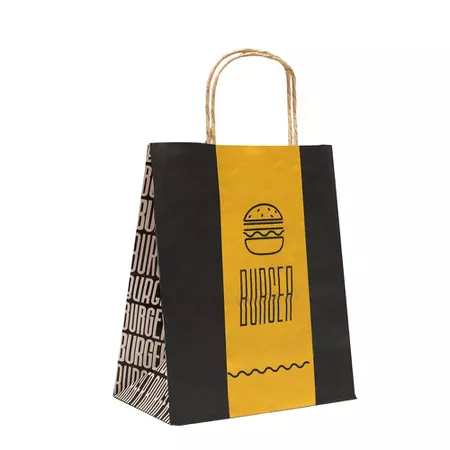 SACOLA KRAFT DELIVERY BLACK YELLOW TAMANHO P - 25 UNIDADES - CaixaMix Embalagens
