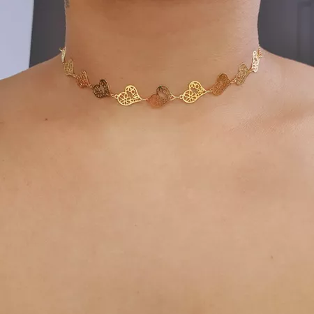 Colar Folheado A Ouro 18K Coração Vazado - Chérie Bijoux