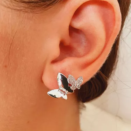 Brinco Com Zircônia Borboleta Prata - Chérie Bijoux