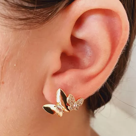Brinco Com Zircônia Borboleta Dourada - Chérie Bijoux