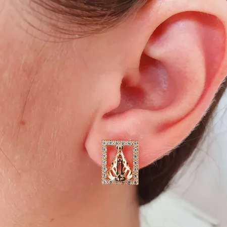 Brinco Com Zircônia Nossa Senhora Aparecida Dourad... - Chérie Bijoux