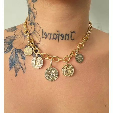 Colar Elos Folheado a Ouro 18K Medalhas - Chérie Bijoux