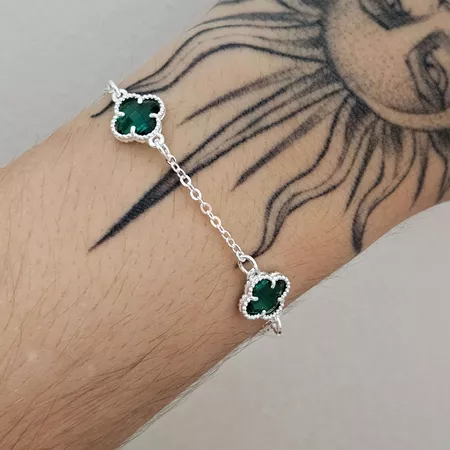 Pulseira Folheada A Prata 925 Trevo Verde - Chérie Bijoux