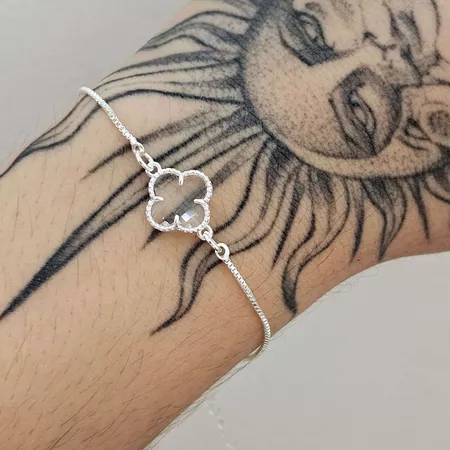 Pulseira Folheada A Prata 925 Trevo Branco - Chérie Bijoux