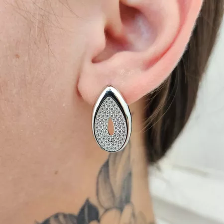 Brinco Com Zircônia Gota Prata - Chérie Bijoux