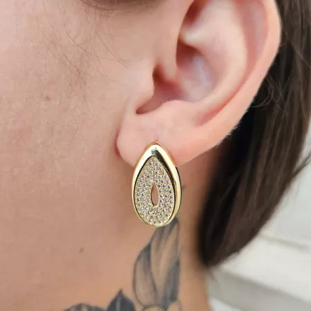 Brinco Com Zircônia Gota Dourada - Chérie Bijoux