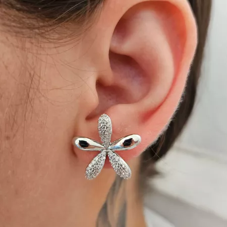 Brinco Com Zircônia Orquídia Prata - Chérie Bijoux
