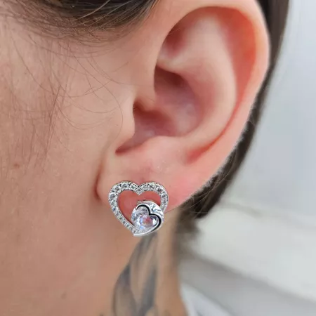 Brinco Com Zircônia Coração Prata - Chérie Bijoux