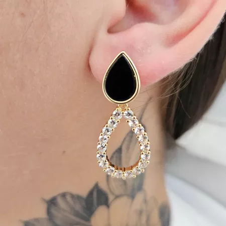 Brinco Gota Dourado Preto - Chérie Bijoux