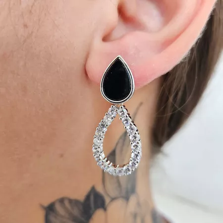 Brinco Gota Prata Preto - Chérie Bijoux