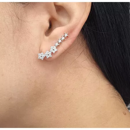 Brinco Ear Cuff Com Zircônia Florzinha Prata - Chérie Bijoux