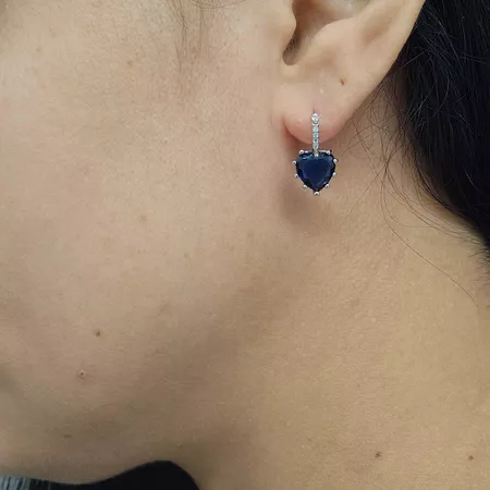 Brinco Com Zircônia Coração Prata Azul Marinho - Chérie Bijoux