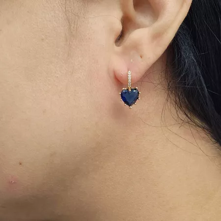 Brinco Com Zircônia Coração Dourado Azul Marinho ... - Chérie Bijoux