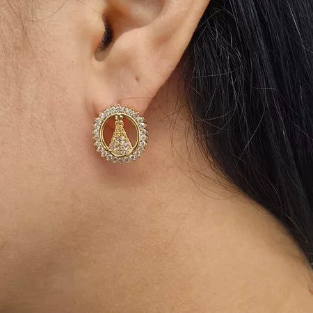 Brinco Com Zircônia Nossa Senhora Aparecida Dourad... - Chérie Bijoux