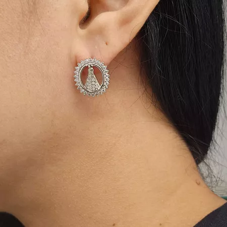 Brinco Com Zircônia Nossa Senhora Aparecida Prata - Chérie Bijoux