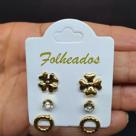Kit De Brincos Folheados Dourado Aro - Chérie Bijoux