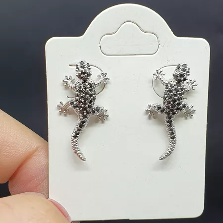 Brinco Folheado Zircônia Lagartixa Prata Hematita - Chérie Bijoux