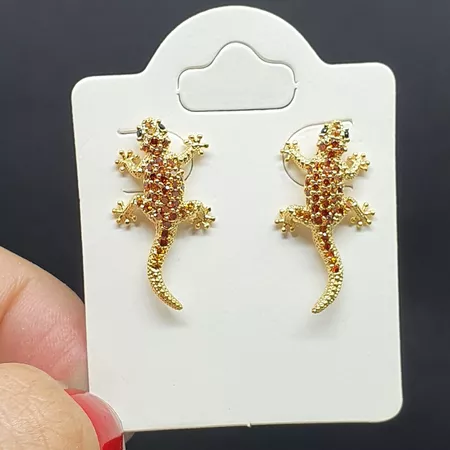 Brinco Folheado Zircônia Lagartixa Dourado Laranja... - Chérie Bijoux