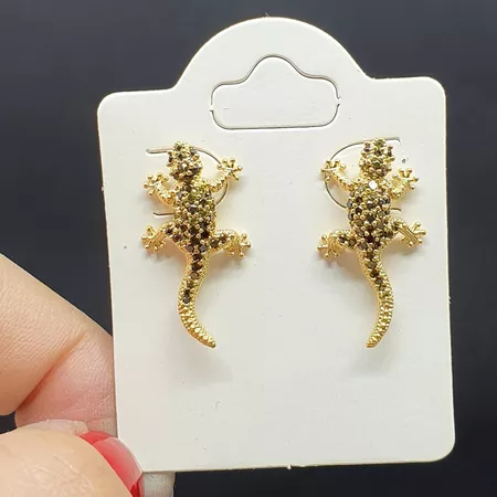 Brinco Folheado Zircônia Lagartixa Dourado Verde - Chérie Bijoux