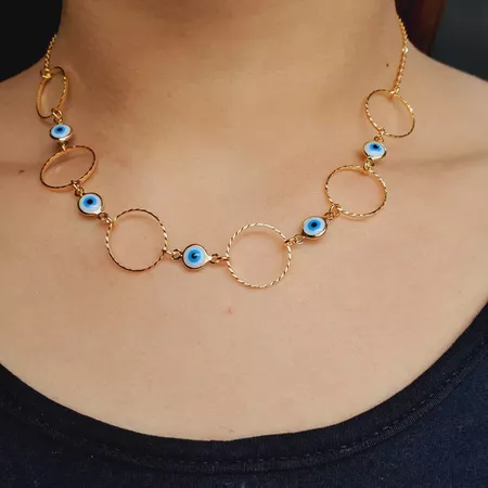 Colar Folheado a Ouro Dourado Olho Grego - Chérie Bijoux