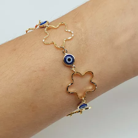 Pulseira Folheada a Ouro 18K Flor e Olho Grego - Chérie Bijoux