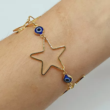 Pulseira Folheada a Ouro 18K Estrela e Olho Grego - Chérie Bijoux