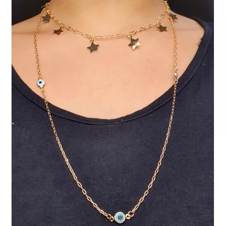 Colar Duplo Folheado a Ouro 18K Olho Grego e Estre... - Chérie Bijoux