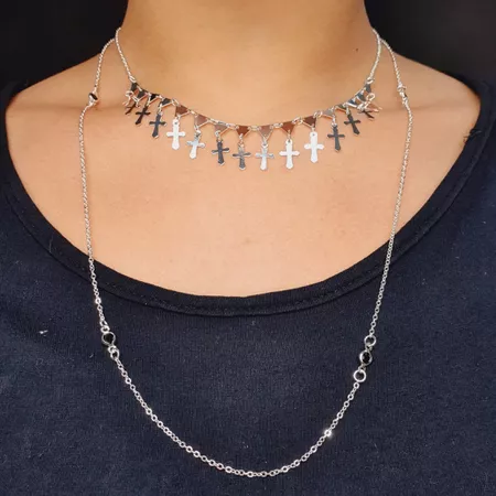 Colar Duplo Folheado a Prata 925 Cruz - Chérie Bijoux