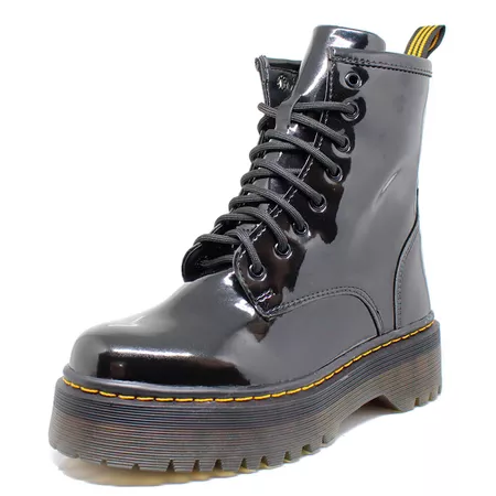 Coturno Tratorado Inglês Estilo Veggie Verniz Pret... - ESTILO VEGGIE SHOES