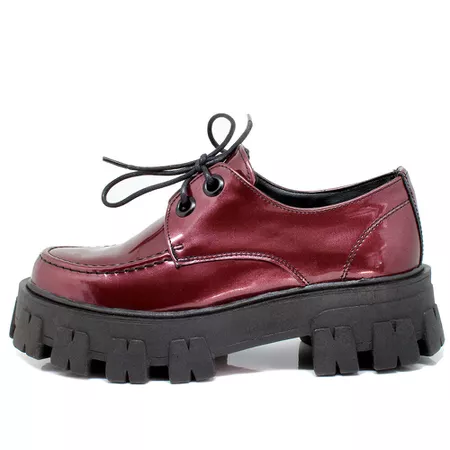Sapato Oxford Tratorado Estilo Veggie Brenna Vinho... - ESTILO VEGGIE SHOES