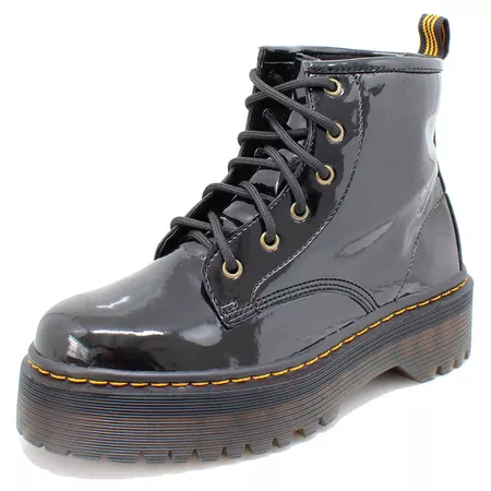 Coturno Estilo Inglês Cano Mid Verniz Preto - 1049 - ESTILO VEGGIE SHOES