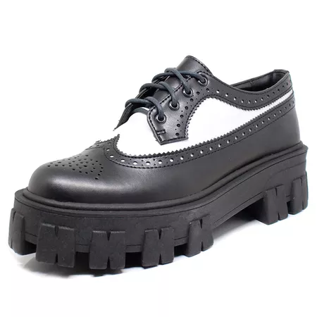 Sapato Oxford Tratorado Estilo Veggie Rolly Preto/... - ESTILO VEGGIE SHOES
