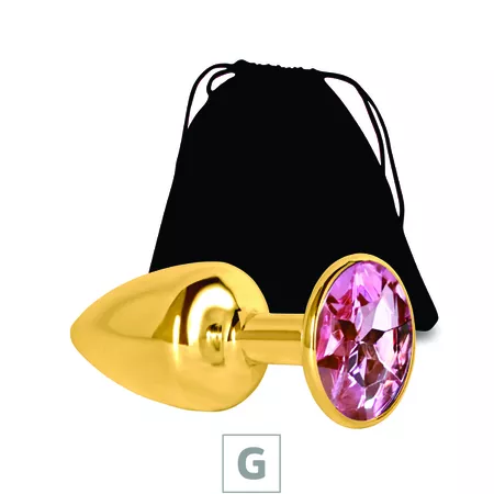 Plug de Metal G Dourado Com Strass SI (7054) - Pedra Rosa