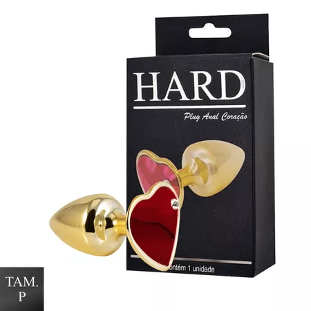 Plug de Metal Dourado Com Pedra de Coração (HA161D)- - Vermelho