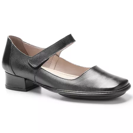Sapato Boneca Salto Baixo Em Couro Preto Dual Comf... - J.Gean