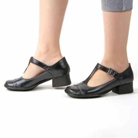 Sapato Boneca Salto Grosso Em Couro Preto Dual Com... - J.Gean