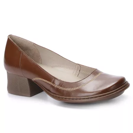 Sapato Boneca Salto Grosso Em Couro Marrom Dual Co... - J.Gean